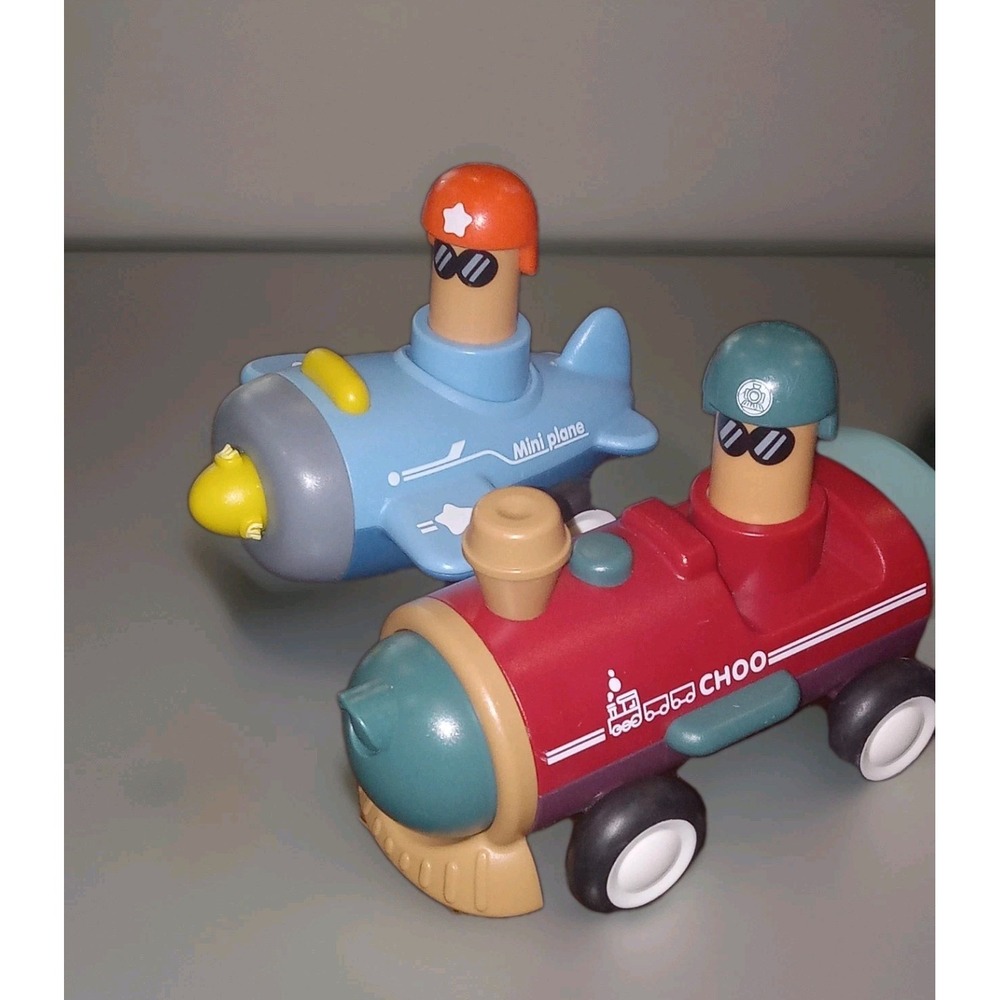 Set of 2 Friction Powered Vehicles Cars Plane Toy Push and Go Back for Toddlers